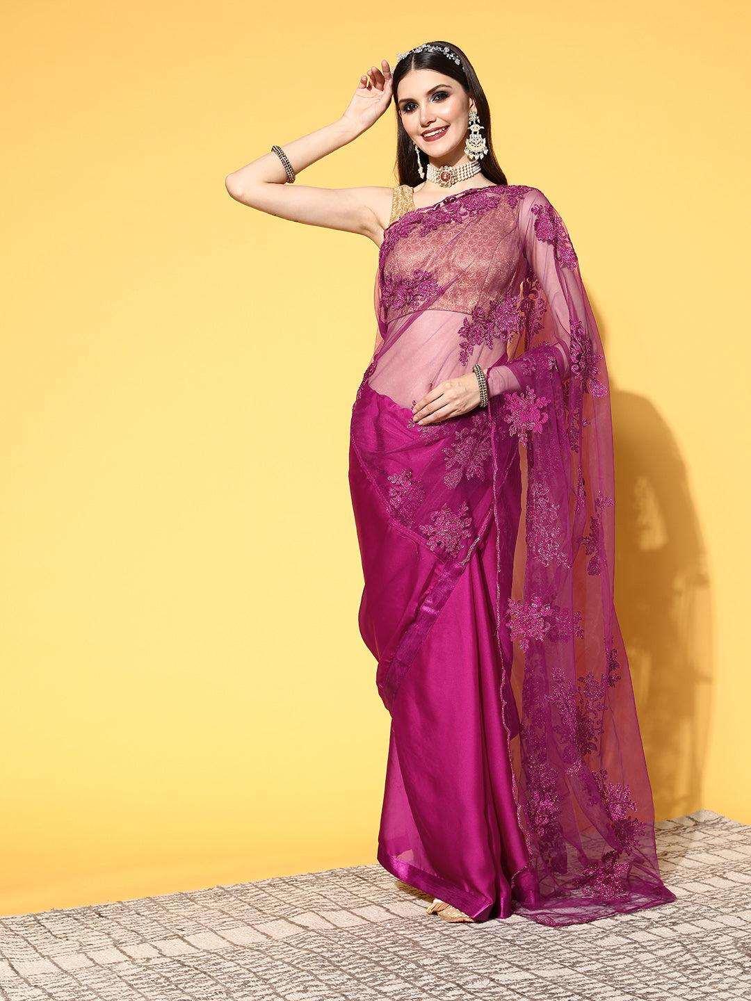 ishin-women's-purple-floral-print-fashion-net-saree-with-blouse-piece