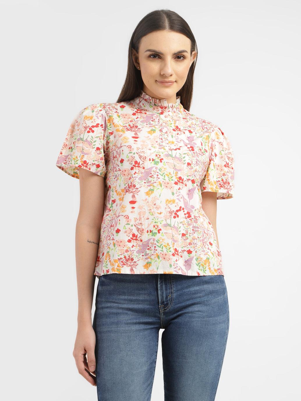 women's-floral-print-band-neck-top