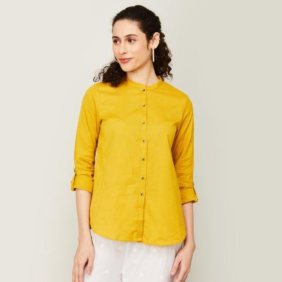 w-women-solid-band-collared-casual-shirt
