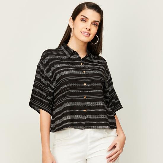 melange-women-striped-collared-shirt-top
