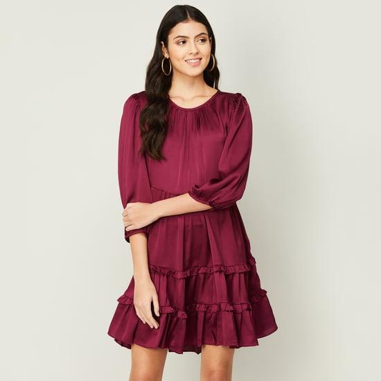 and-women-solid-round-neck-a-line-dress