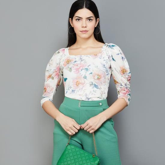 code-women-floral-print-juliet-sleeve-top