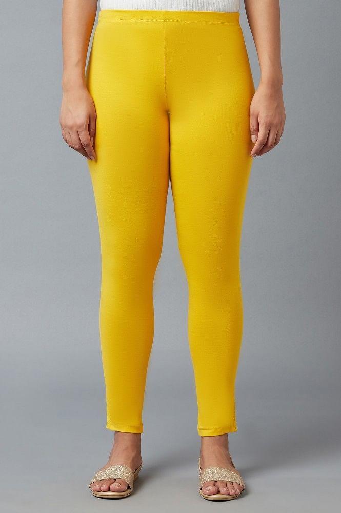 yellow-cotton-lycra-tights-for-women