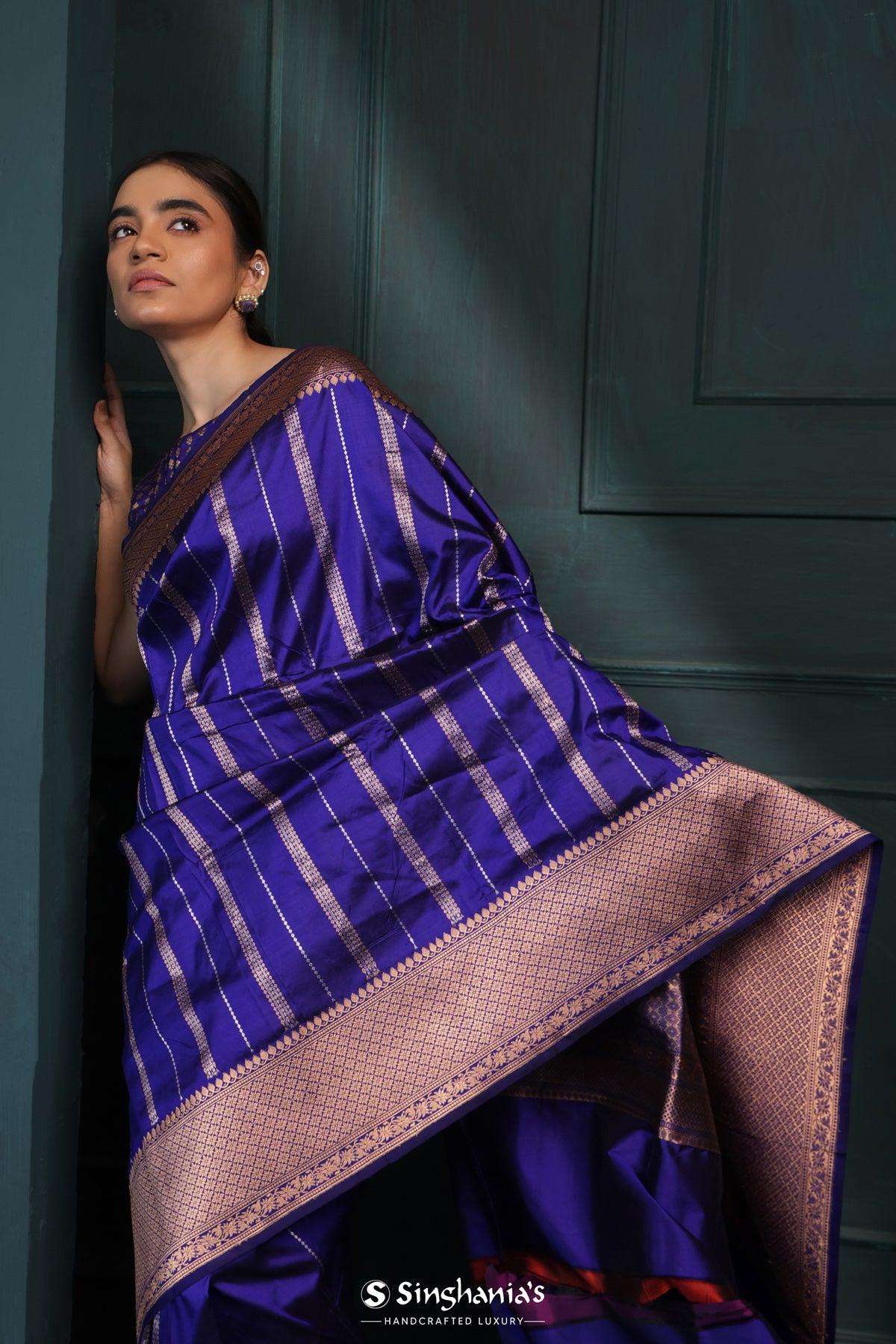 pantone-blue-banarasi-silk-saree-with-stripes-design