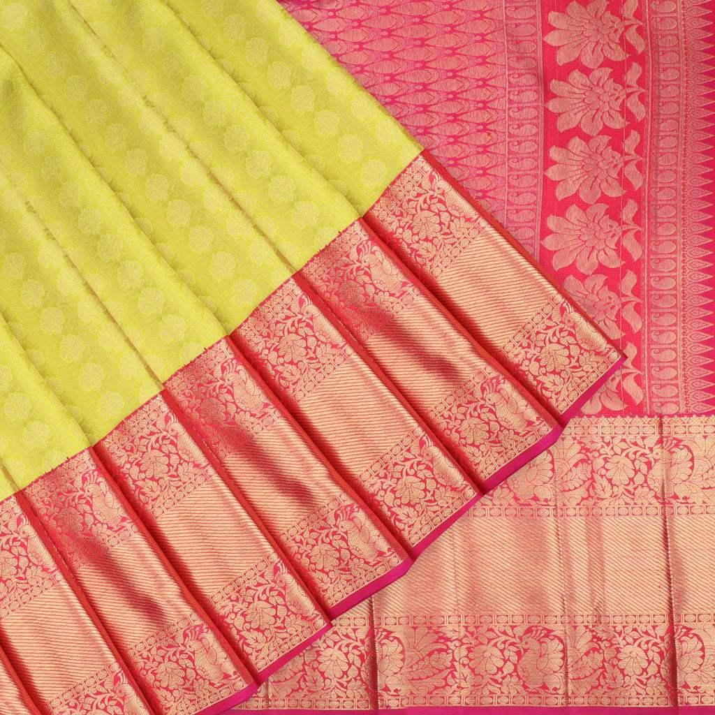 lime-yellow-kanjivaram-silk-saree-with-floral-buttis