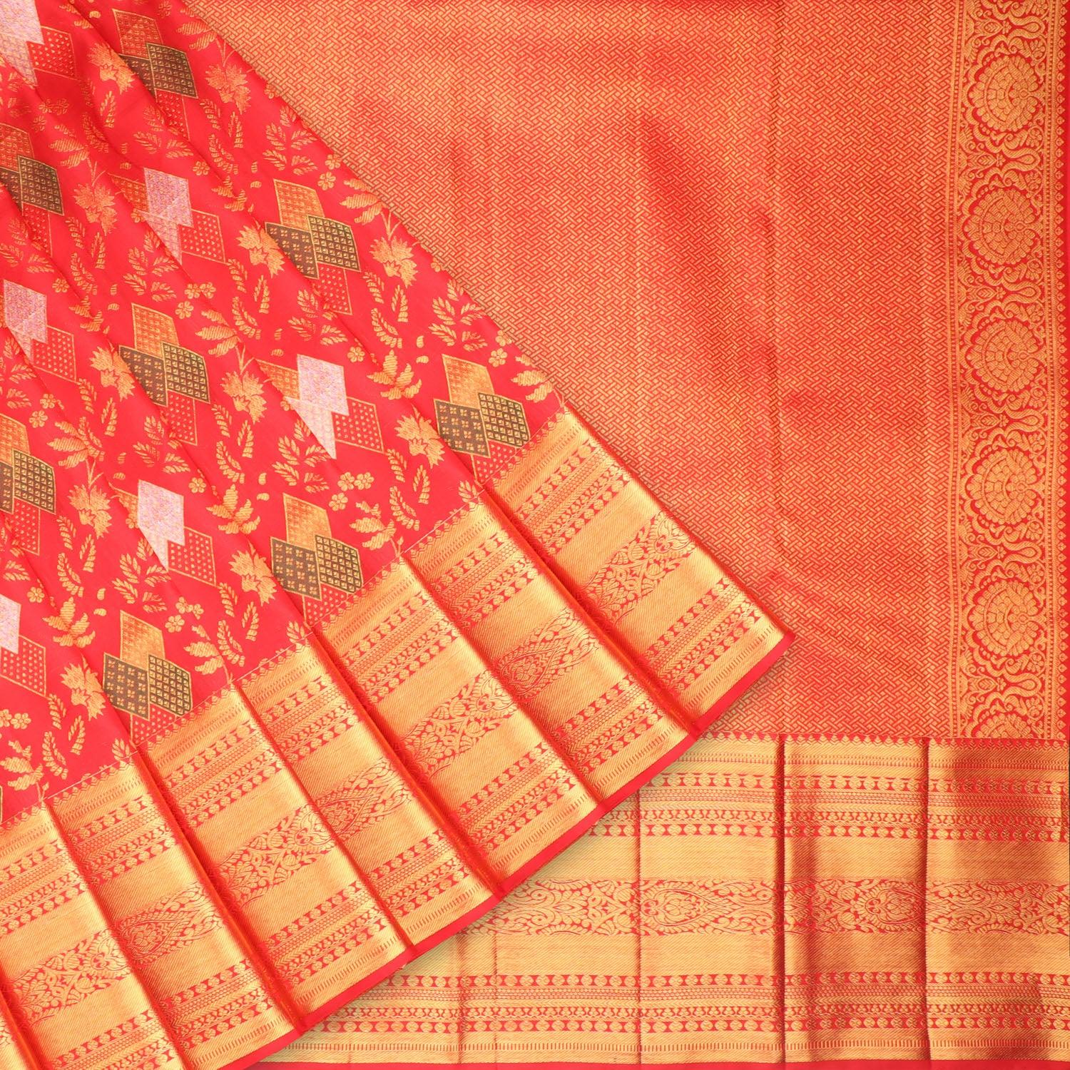 tomato-red-kanjivaram-silk-saree-with-floral-motifs