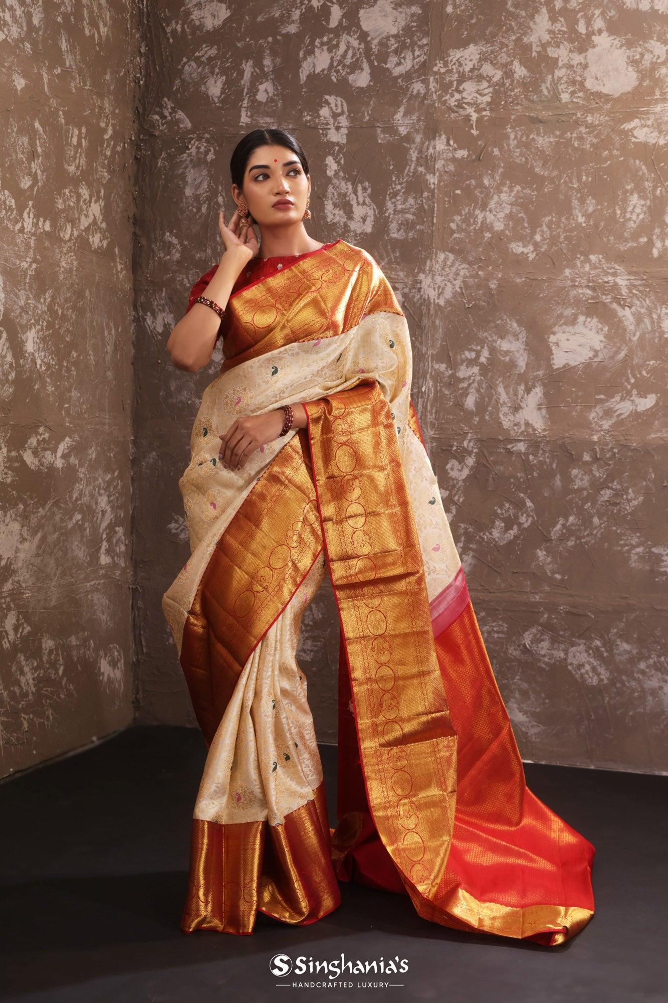 mesa-beige-kanjivaram-silk-saree-with-floral-jaal-design
