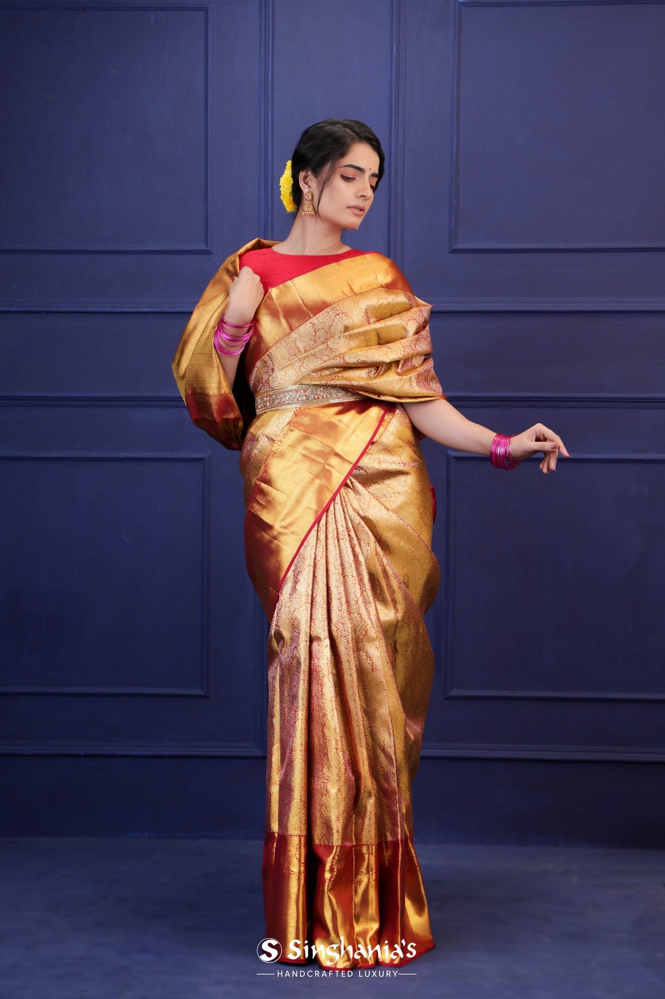 brownish-red-kanjivaram-silk-saree-with-floral-jaal-weaving