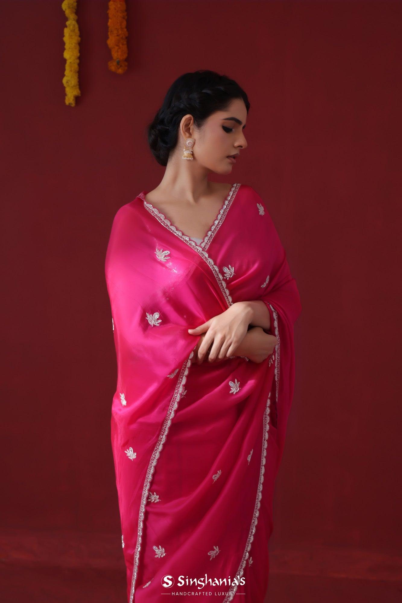 ruby-red-handcrafted-satin-saree-with-floral-butti