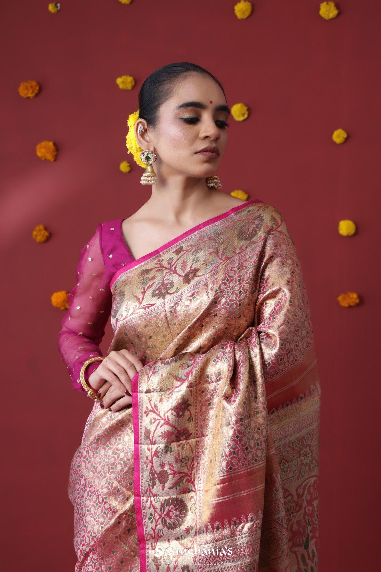 ruddy-pink-tissue-kanjivaram-saree-with-floral-jaal-weaving