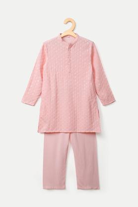 embroidered-viscose-mandarin-boys-kurta-pyjama-set---peach