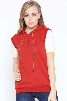 solid-blended-hooded-women's-sweatshirt---red
