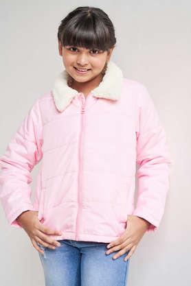 solid-polyester-regular-fit-girls-jacket---pink
