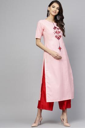 womens-round-neck-embroidered-kurta---pink