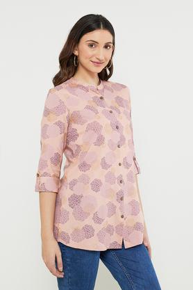 printed-rayon-mandarin-women's-tunic---purple