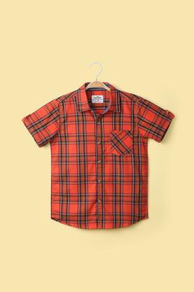 printed-cotton-collar-neck-boy's-shirt---orange