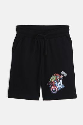 avengers-assemble-graphic-printed-cotton-shorts-for-boys---black