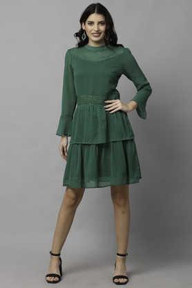 solid-chiffon-round-neck-women's-maxi-dress---green