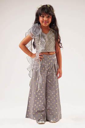 embroidered-cotton-girls-kurta-set---grey