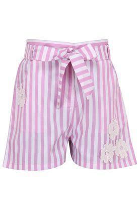 stripes-polyester-regular-fit-girls-shorts---pink