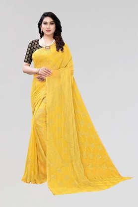 printed-chiffon-designer-women's-saree-with-blouse-piece---yellow