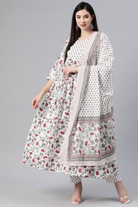 printed-cotton-regular-fit-women's-kurta-set---white