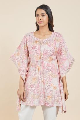 printed-viscose-blend-round-neck-womens-casual-wear-tunic---pink