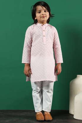 solid-cotton-regular-fit-boys-kurta-set---pink