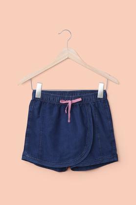 solid-denim-regular-fit-girl's-shorts---indigo
