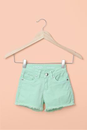 solid-cotton-lycra-regular-fit-girl's-shorts---green