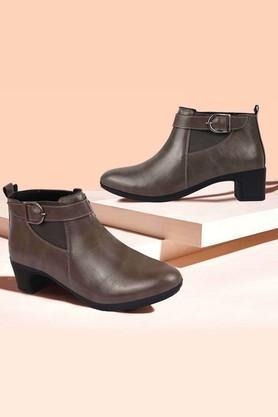 pu-buckle-women's-casual-boots---grey