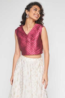 printed-polyester-v-neck-women's-top---wine
