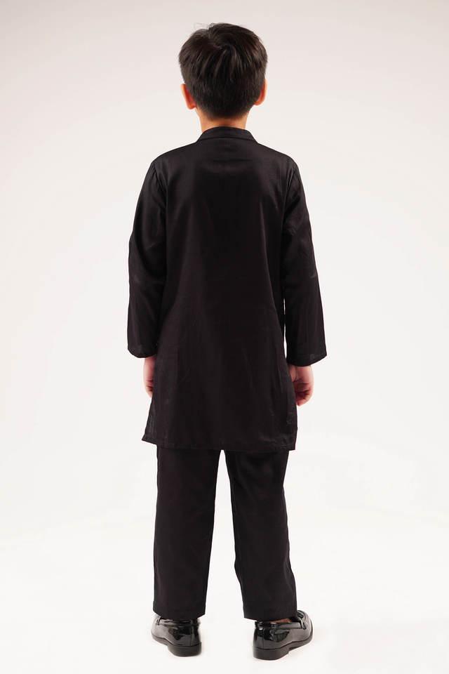 embroidered-cotton-boys-kurta-set---black
