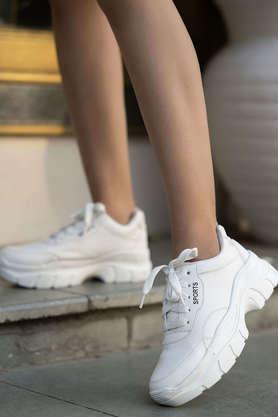 synthetic-lace-up-girls-sport-shoes---white
