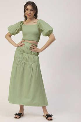 solid-summer-2-pcs-skirt-top-set-for-women-viscose-rayon-coord-set---mint