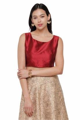 jacquard-boat-neck-polyester-women's-top---maroon