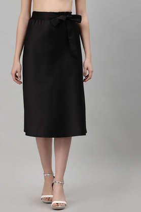 regular-fit-knee-length-satin-women's-casual-wear-skirt---black