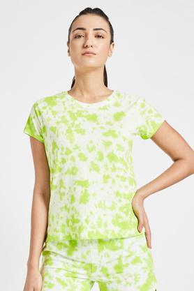 tie-and-dye-regular-fit-cotton-women's-active-wear-t-shirt---green