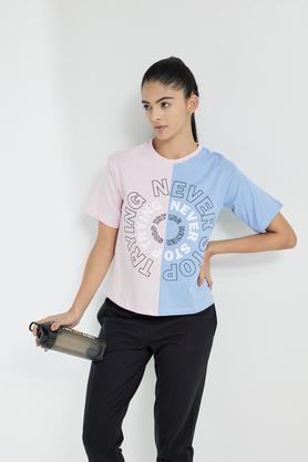 printed-regular-fit-cotton-women's-active-wear-t-shirt---powder-blue