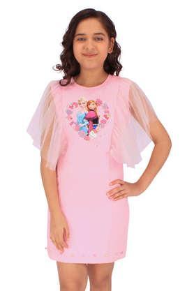 embellished-net-round-neck-girls-casual-dress---pink