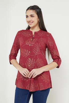printed-rayon-mandarin-women's-tunic---maroon