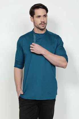 embroidered-cotton-tapered-fit-men's-casual-kurta---teal