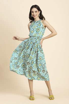 printed-polyester-halter-neck-women's-casual-gown---green