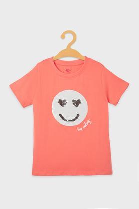 solid-cotton-round-neck-girls-top---coral