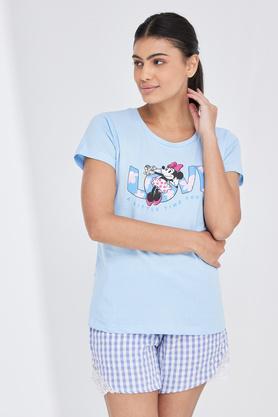 printed-cotton-round-neck-women's-t-shirt---blue