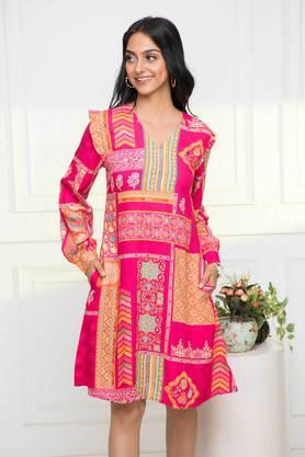 printed-rayon-regular-fit-women's-ethnic-dress---red