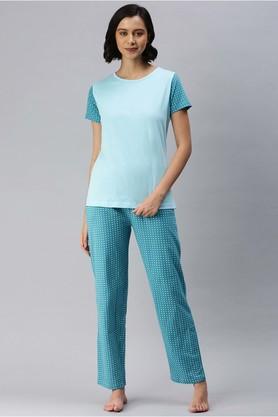 printed-cotton-regular-fit-womens-full-length-pyjamas---blue