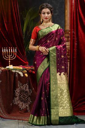 wine-banarasi-handloom-satin-silk-saree-with-embroidery-work-with-blouse-piece---wine