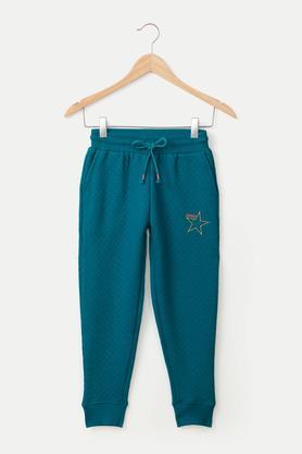 quilted-cotton-blend-regular-fit-girls-track-pants---green