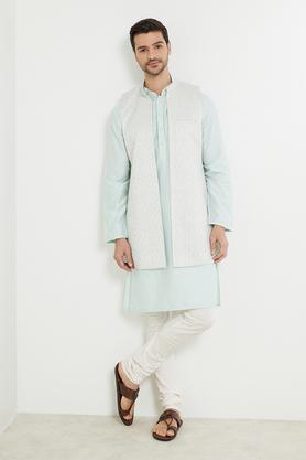 brocade-polyester-cotton-slim-fit-men's-waistcoat---aqua
